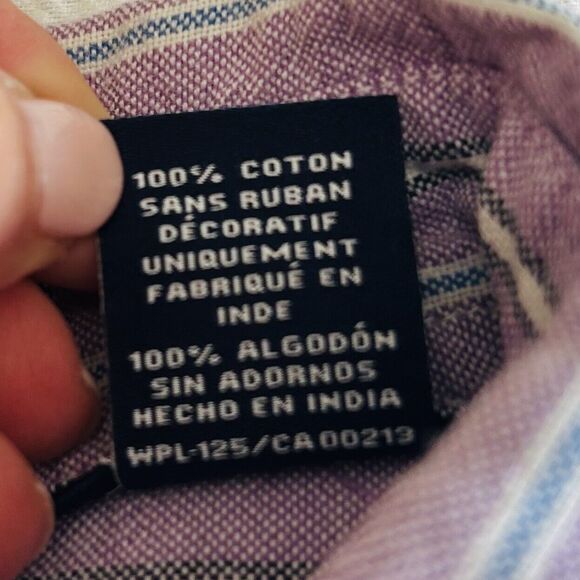 Chaps Button Down Shirt Men Size Large Multi Vertical Stripe Oxford Cotton Logo - Picture 4 of 12